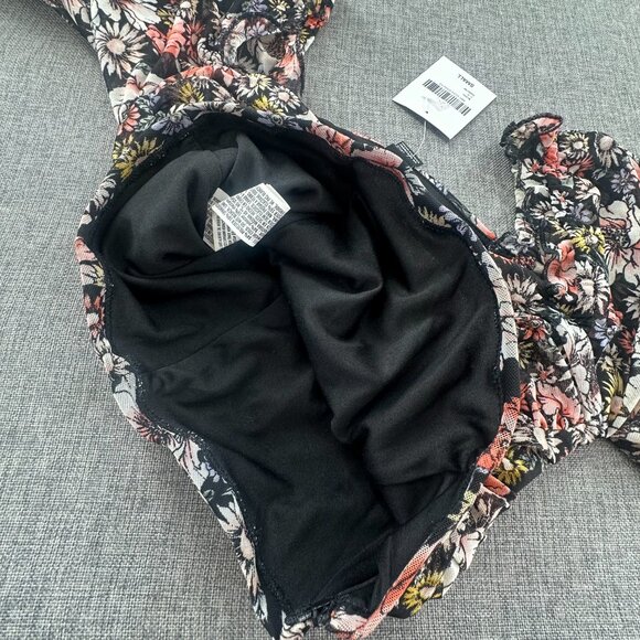 NEW! Forever 21 Ruched  Cropped Top Long Sleeve Puffy Sleeves Small Floral Black - Picture 10 of 14